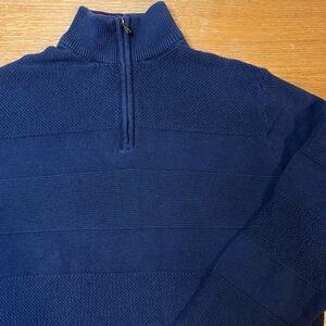 Chaps Men's Large Navy Blue 1/4 Zip Sweater Textured Stripe Cotton Mock Neck